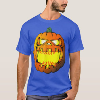 T-shirt Joueur de softball Halloween Citrouille Squelette 