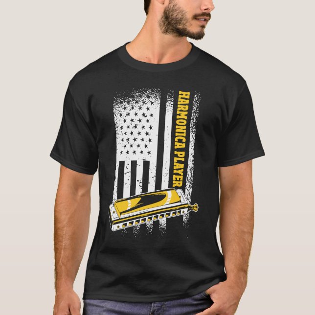 T-shirt Joueur du drapeau américain Harmonica (Devant)