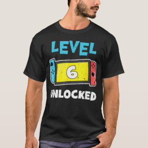 T-shirt Joueur Niveau 6 Débloqué Jeu Vidéo 6ème Anniversai