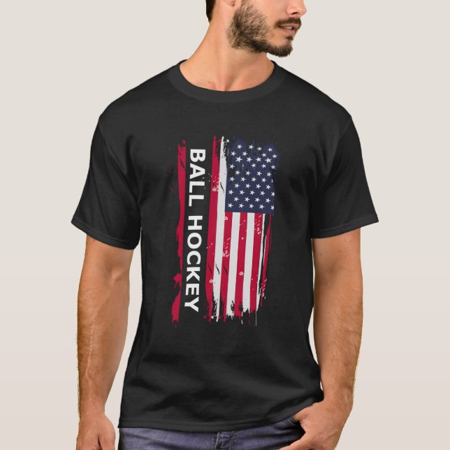 T-shirt Joueur Patriotique De Ball Hockey Usa (Devant)