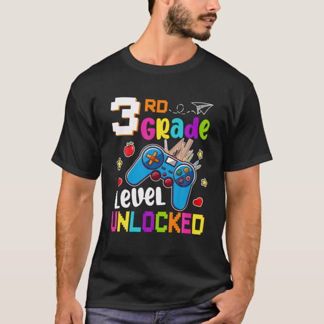 T-shirt Joueur vidéo déverrouillé de niveau 3e vers (Devant)