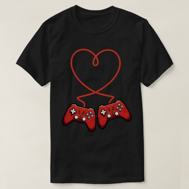 T-shirt Joueur Vidéo Valentines Jour Avec Contrôleurs Coeu (Design devant)