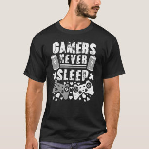 T-shirt Joueurs ne dorment jamais Vintage Coeur Jeux Vidéo