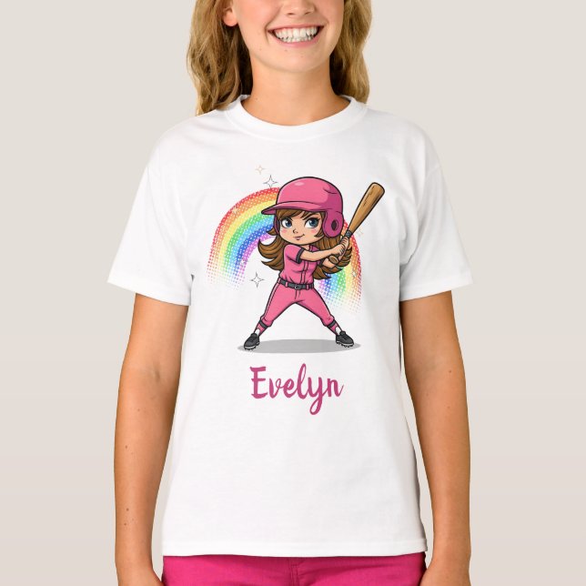 T-shirt Joueuse de baseball mignonne en rose (Devant)