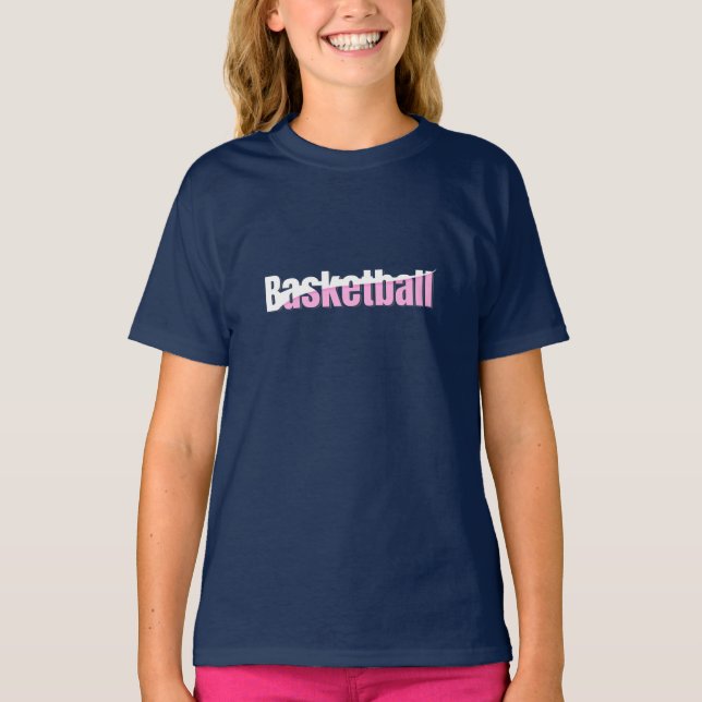 T-shirt Joueuse de basket-ball de fille Typographie rose (Devant)