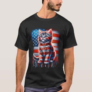 T-shirt Jour commémoratif 4 juillet Cat Usa Drapeau Cute K