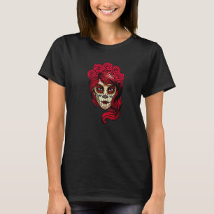T-shirt Jour De La Mort Femme Tête Masque Crâne Avec Ro