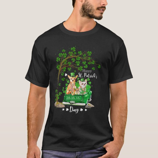 T-shirt Jour de la Saint Patrick Camion Chihuahua Famille  (Devant)