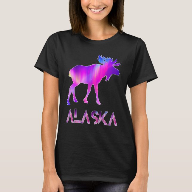 T-shirt Jour De L'Alaska Moose Aurora Borealis La Nuit (Devant)