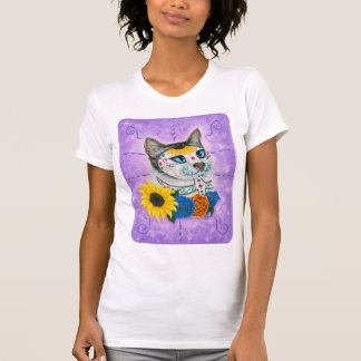 T-shirt Jour de l'art mort de chat de crâne de sucre de