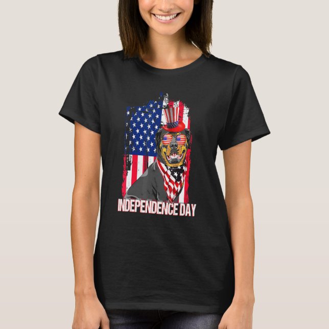 T-shirt Jour de l'Indépendance Rottweiler Drapeau 4 juille (Devant)