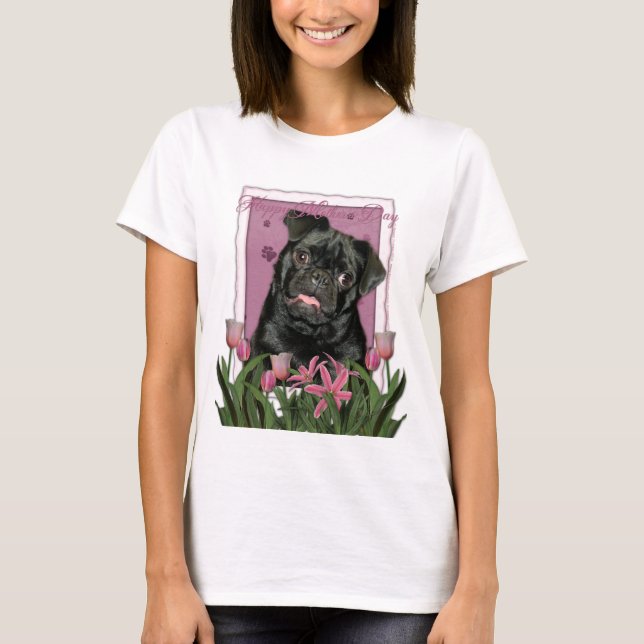 T-shirt Jour de mères - tulipes roses - carlin - Ruffy (Devant)