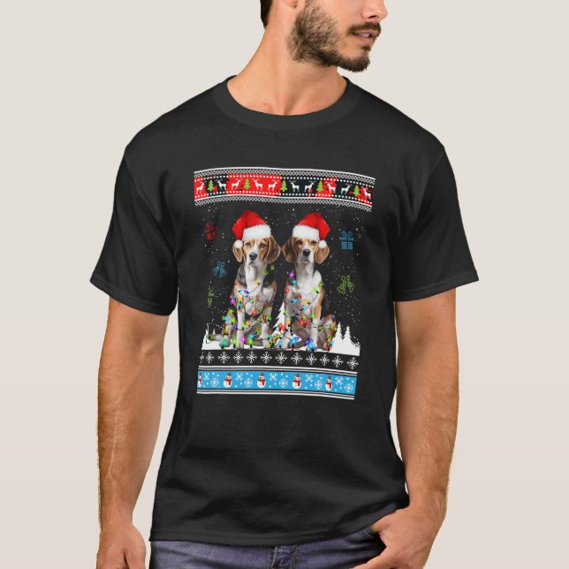 T-shirt Jour de Noël des Rennes de Chien Beagles moches Su (Devant)