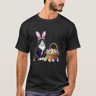 T-shirt Jour de Pâques Chat Lapin Oeufs Oreilles Graphique