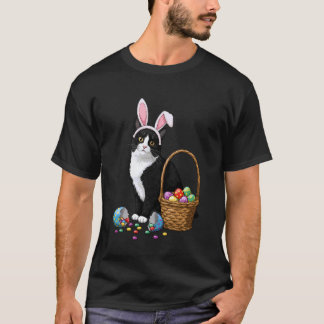 T-shirt Jour de Pâques Chat Lapin Oreilles Oeufs Graphique