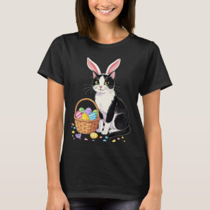T-shirt Jour de Pâques Chat Lapin Oreilles Oeufs Graphique