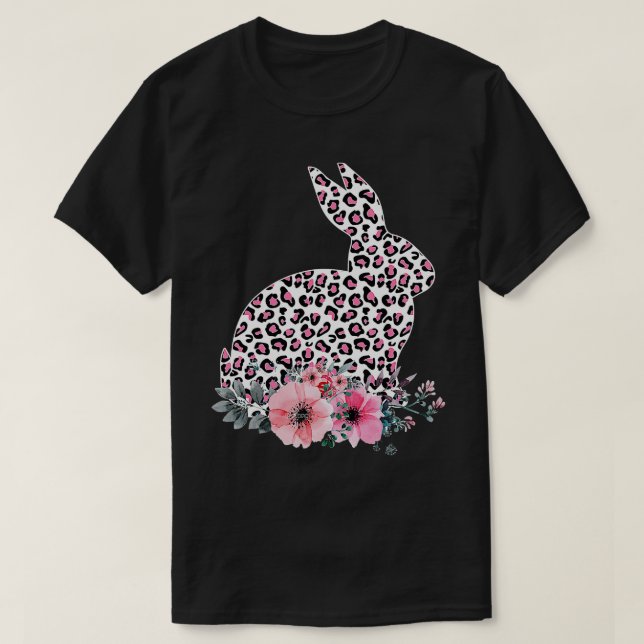 T-shirt Jour de Pâques Jolie Lapin Lapin Léopard Fleurs Fi (Design devant)