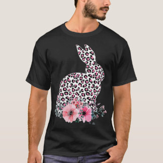 T-shirt Jour de Pâques Jolie Lapin Lapin Léopard Fleurs Fi