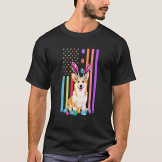 T-shirt Jour de Pâques Œufs Américains Drapeau Chien Corgi