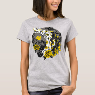 T-shirt Jour des Chevaux Morts Squelette avec Roses Jaunes