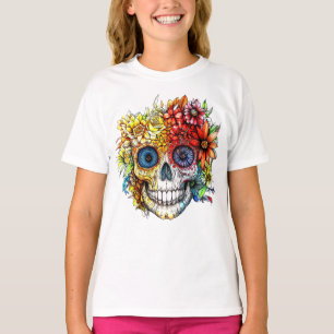 T-shirt Jour des Morts Catrina Calavera avec Fleurs