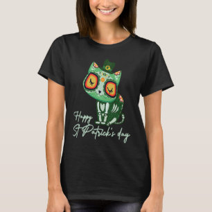 T-shirt Jour des Morts Crâne de Sucre Chat Chapeau de Lepr