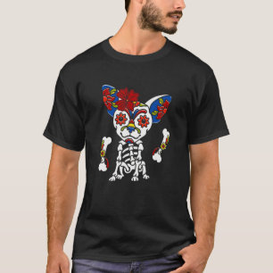 T-shirt Jour Des Morts Crâne De Sucre Mexicain Chihuahua F