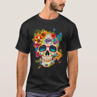 T-shirt Jour des Morts Crâne en Sucre Floral Dia De Los Mu