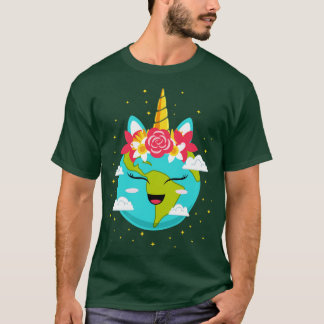 T-shirt Jour des terres de visage de la licorne mignonne 2