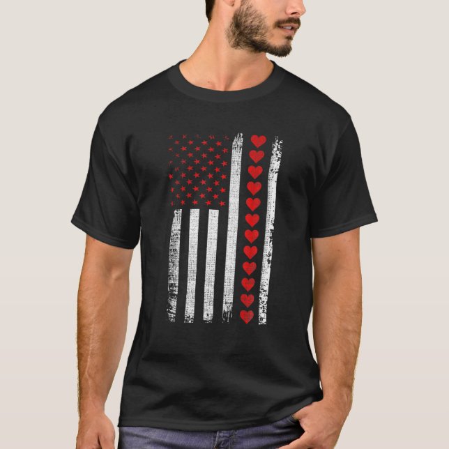 T-shirt Jour des Valentines Coeurs du drapeau américain Vi (Devant)