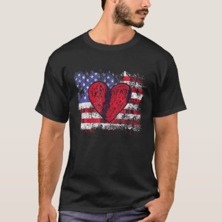 T-shirt Jour des Valentines Drapeau américain Coeurs rouge
