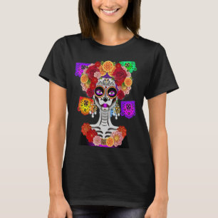 T-shirt Jour du costume mort La Catrina Fleurs crânes