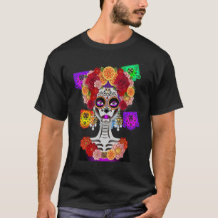 T-shirt Jour du costume mort La Catrina Fleurs crânes