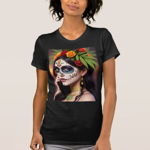 T-shirt Jour du crâne mort avec les femmes à la tête fleur