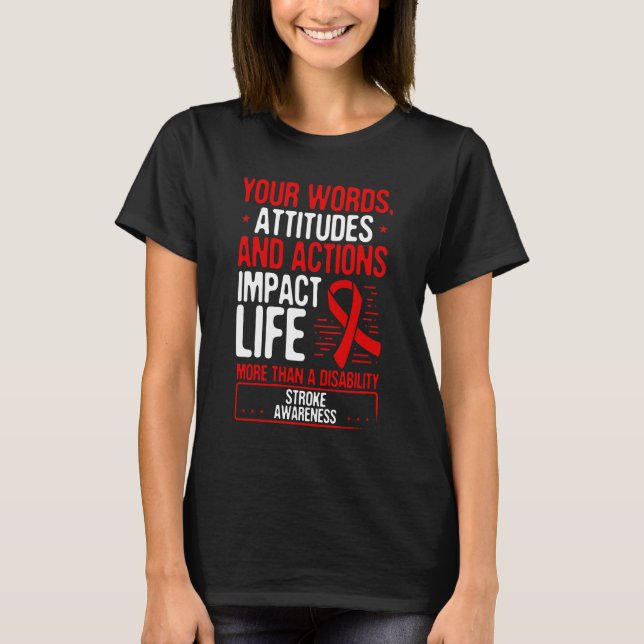 T-shirt Jour Mois de l'AVC Guerrier Survivant Ruban Rouge (Devant)