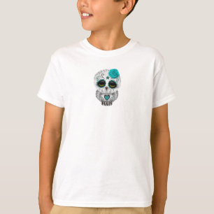 T-shirt Jour turquoise mignon du hibou mort de crâne de