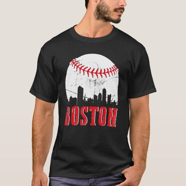 T-shirt Jour vintage de baseball Boston Skyline (Devant)