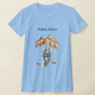 T-shirt Jours de pluie Souris bleue Feuille Parapluie