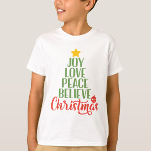 T-shirt Joy Love Peace Believe La chemise de Noël des garç