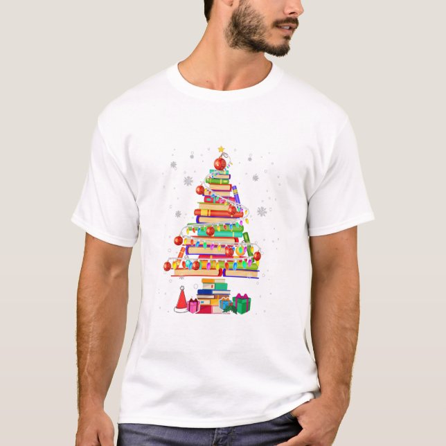T-shirt Joyeuse bibliothèque de Noël Petit livre d'amour (Devant)