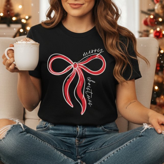 T-shirt Joyeuse Chemise Bow de Noël | Coquette branchée Ch (Trendy Merry Christmas Bow Shirt – minimalist red ribbon design for a chic, festive holiday look!)