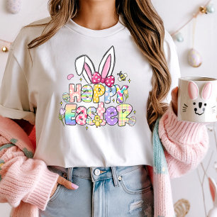 T-shirt Joyeuse Ears Bunny de Pâques, Pastel de Printemps