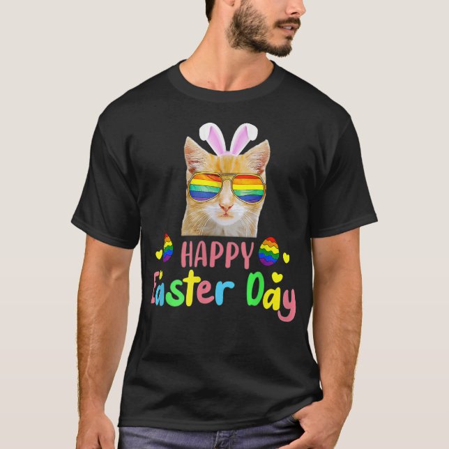 T-shirt Joyeuse fête de Pâques 2022 Chat oeufs LGBT  (Devant)