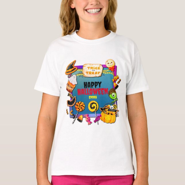 T-shirt Joyeuse fête d'Halloween remplie de ruse-ou-gâteau (Devant)