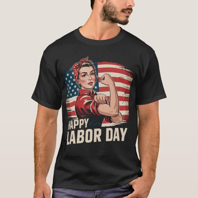 T-shirt Joyeuse fête du travail Messy Bun Usa Drapeau (Devant)