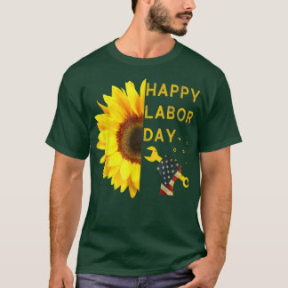 T-shirt Joyeuse Fête du Travail Sunflower American Flag T-