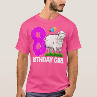 T-shirt Joyeuse Fille d'anniversaire 8 Moutons blancs Fer 