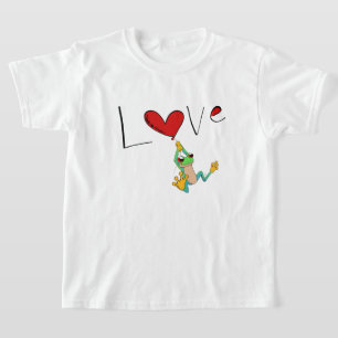 T-shirt Joyeuse grenouille à feuilles rouges et coeur