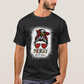 T-shirt Joyeuse infirmière de l'école Messy Bun Joyeux Noë