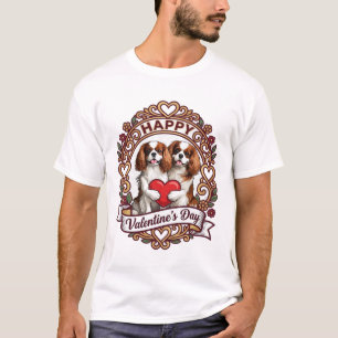 T-shirt Joyeuse Saint-Valentin Chien Cadre Floral Cœur Rou